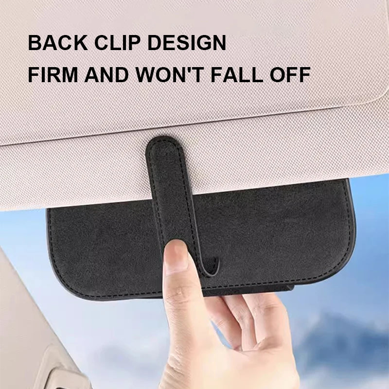 SEAMETAL Car Sun Visor Glasses Holder – Premium Cowhide & Suede Sunglasses Storage Case