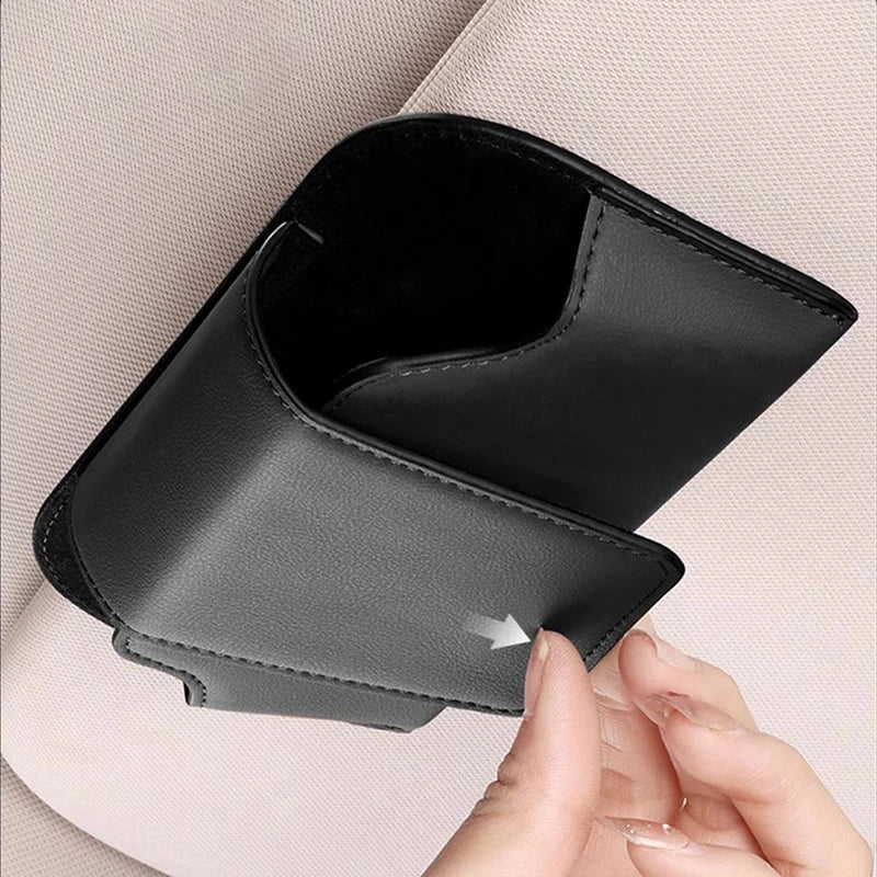 SEAMETAL Car Sun Visor Glasses Holder – Premium Cowhide & Suede Sunglasses Storage Case