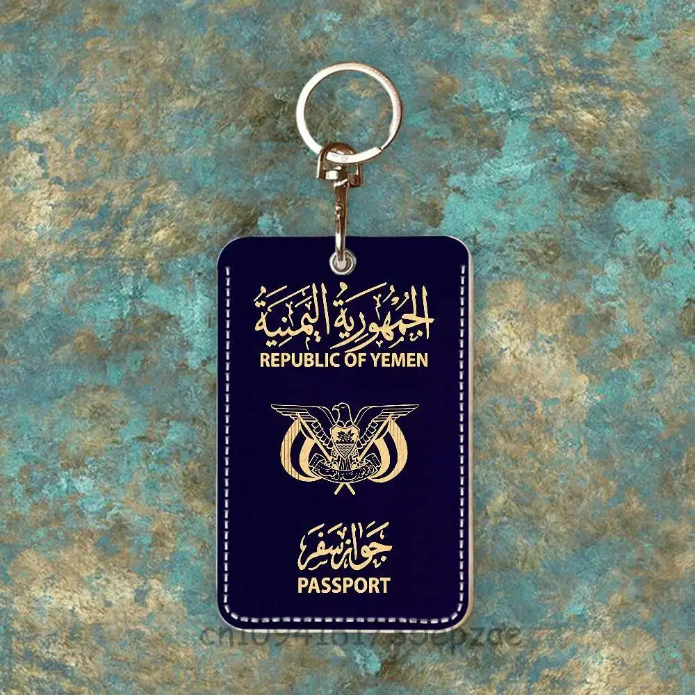 France Travel Passport Yemen Oman Custom Access Card Case Leather Card Holder Keychain Key Ring Transportation Card Case Gifts