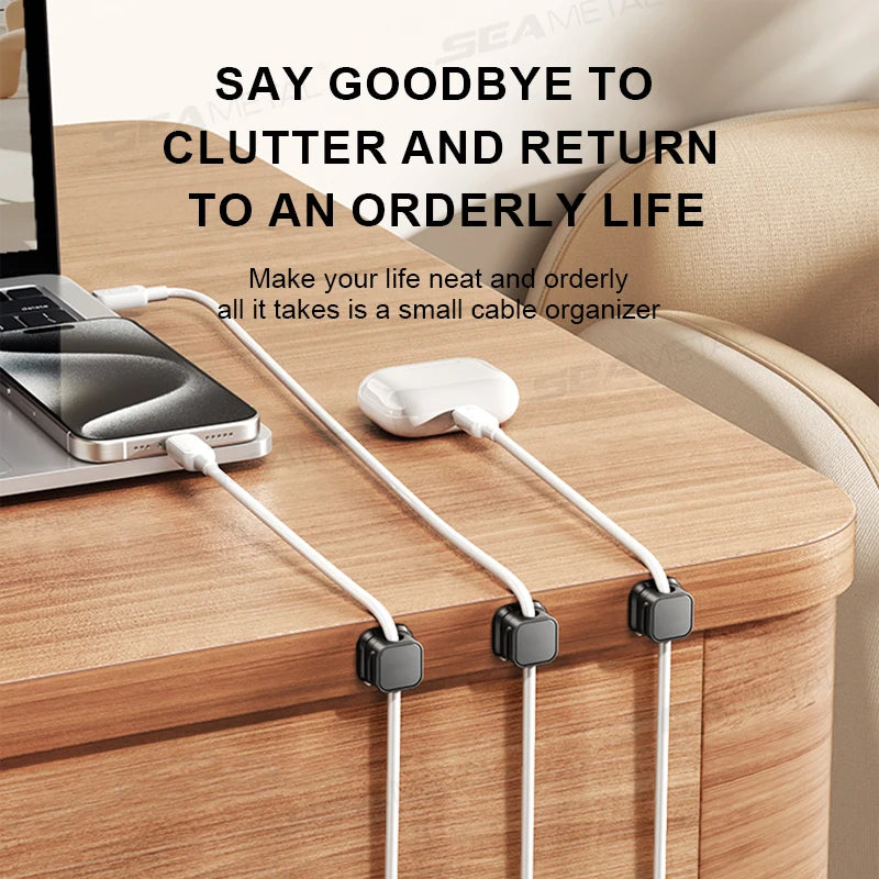 SEAMETAL Magnetic Cable Holder Clips – Self-Adhesive Cord Organizer for Car, Home & Office (10pcs)