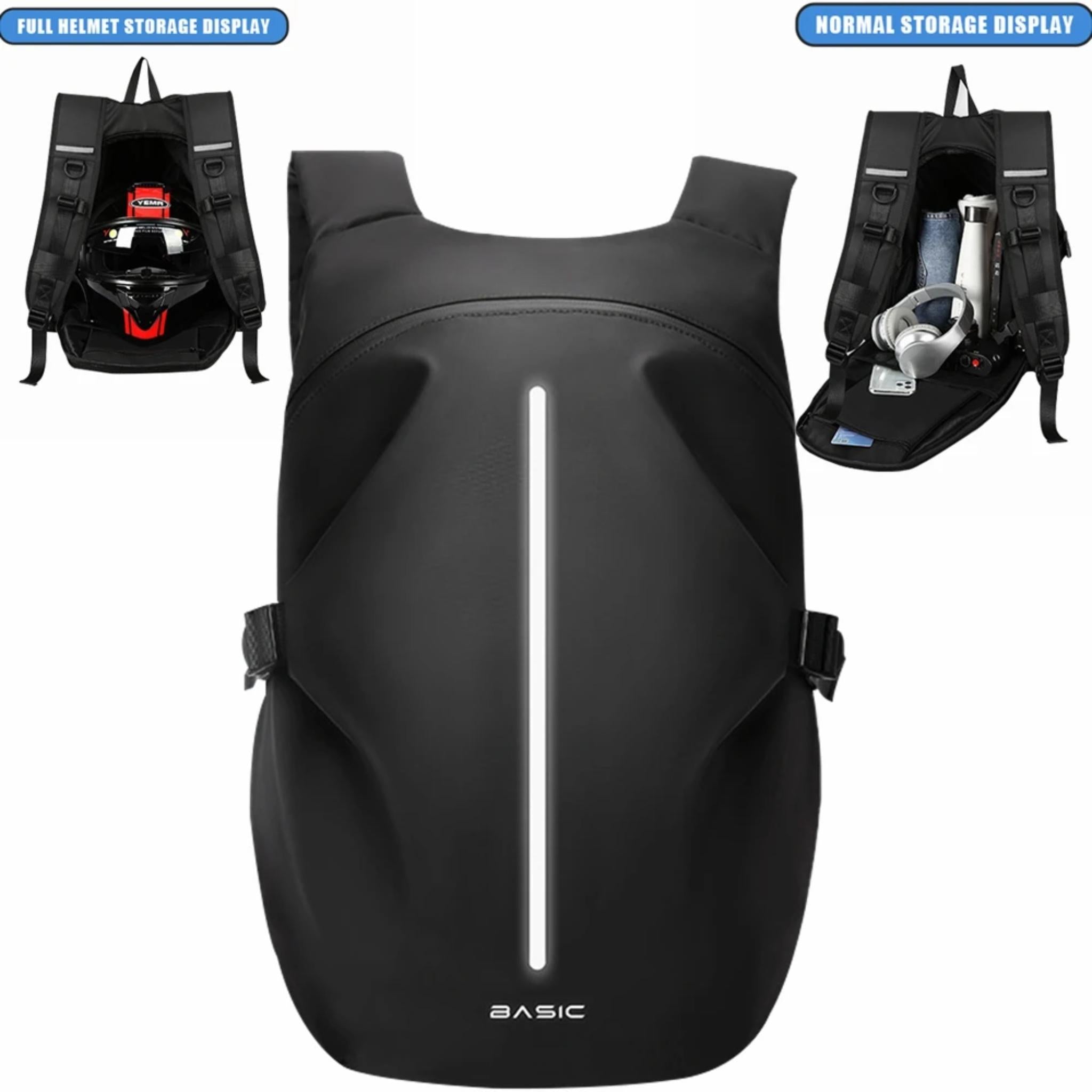 40L Motorcycle Helmet Backpack – Waterproof Riding Bag with Reflective Strip & Laptop Compartment