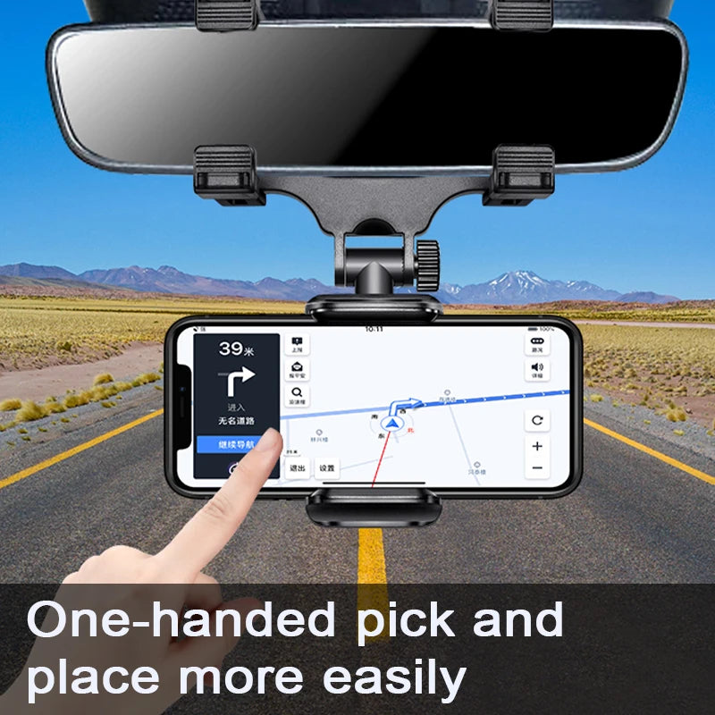 SEAMETAL Rearview Mirror Phone Holder – 360° Rotation Car Smartphone Navigation Mount