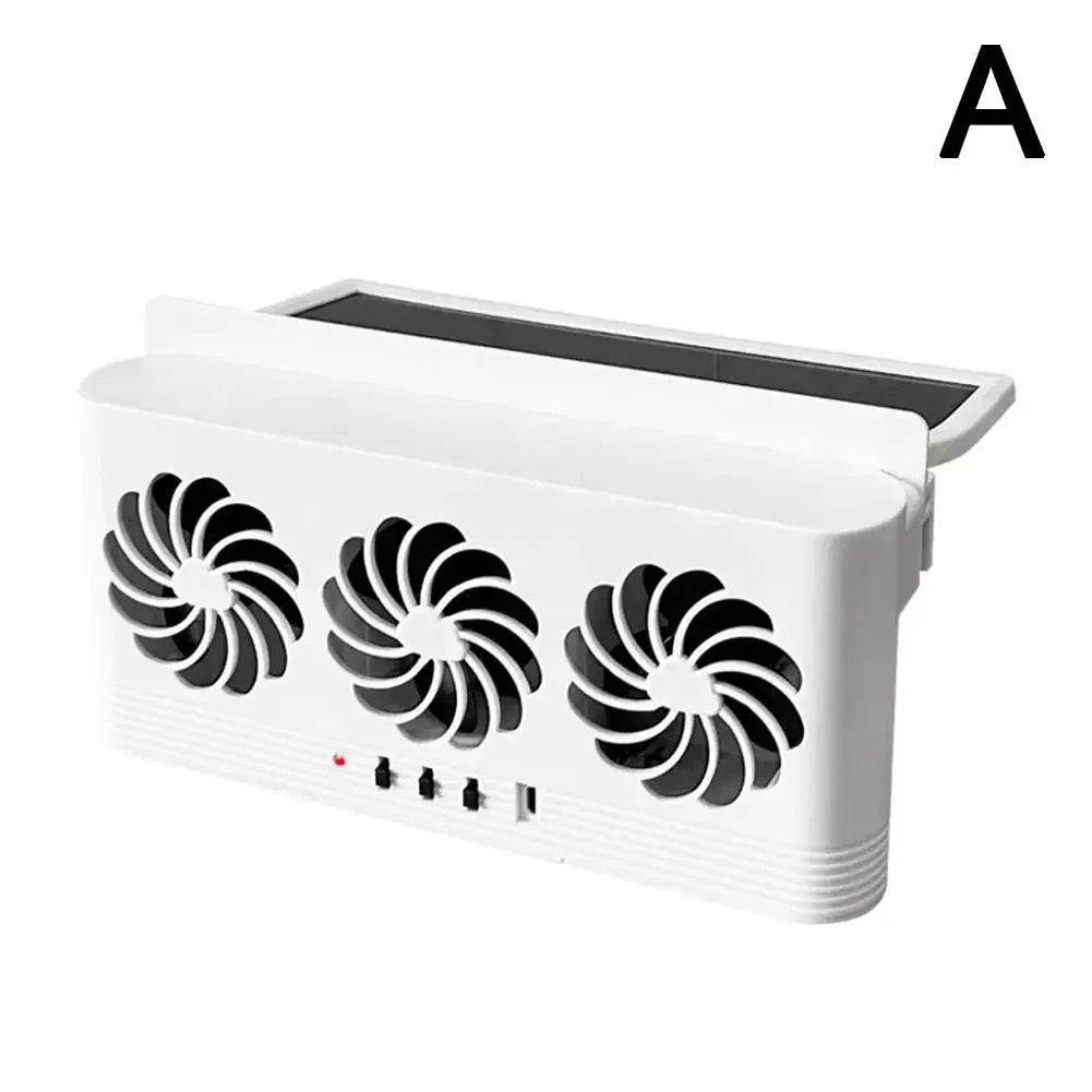 Solar Powered Car Window Ventilation Fan | 3-Head USB Rechargeable Auto Cooler
