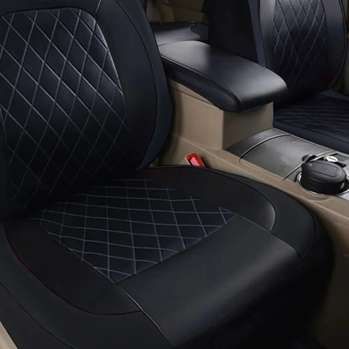 Quilted PU Leather Car Seat Covers – Full Set Waterproof Universal Fit for Sedan, SUV & Truck (Front & Rear)
