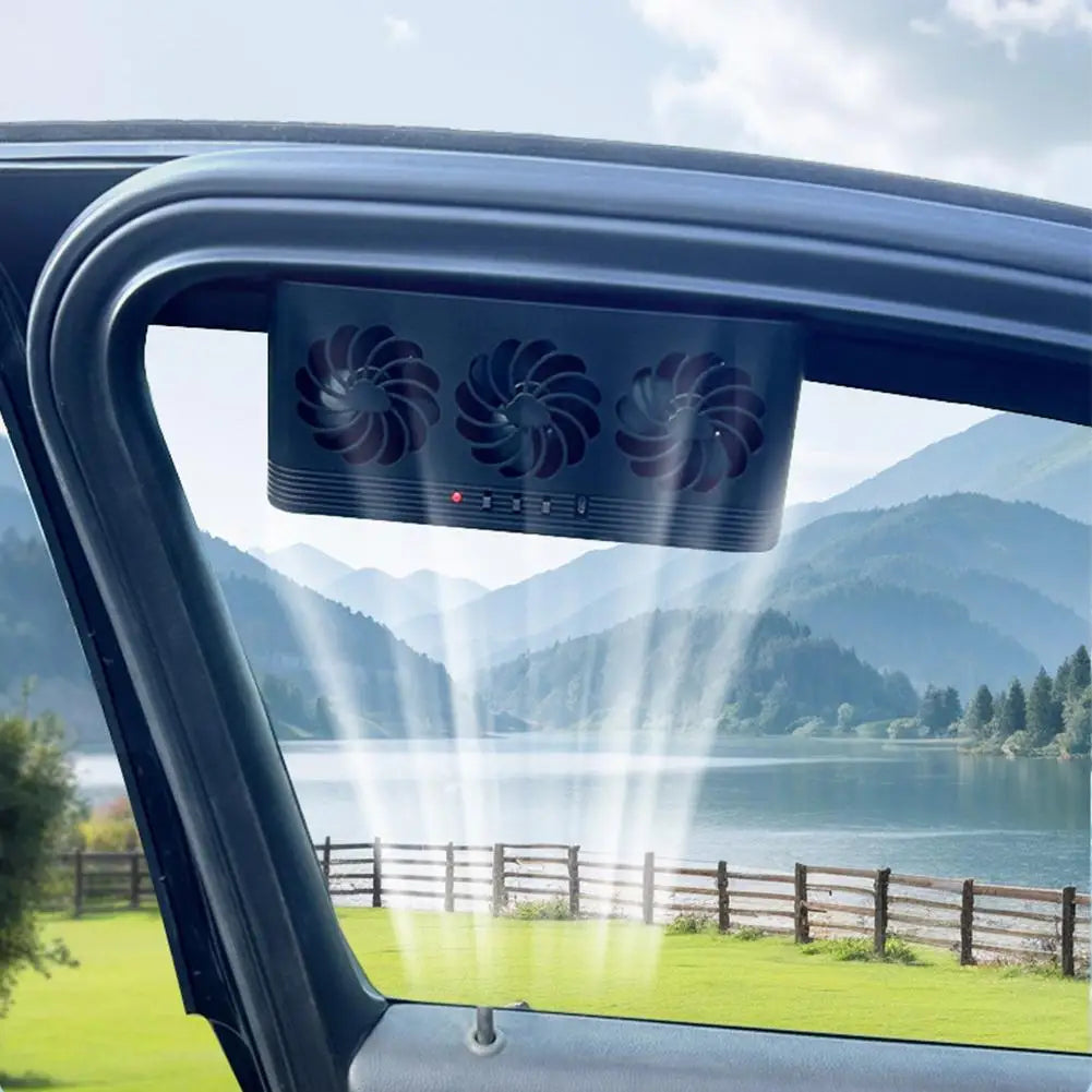 Solar Powered Car Window Ventilation Fan | 3-Head USB Rechargeable Auto Cooler