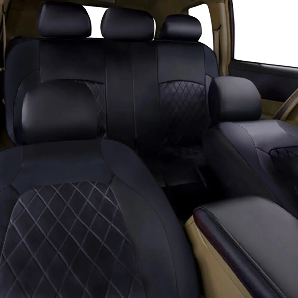 Quilted PU Leather Car Seat Covers – Full Set Waterproof Universal Fit for Sedan, SUV & Truck (Front & Rear)