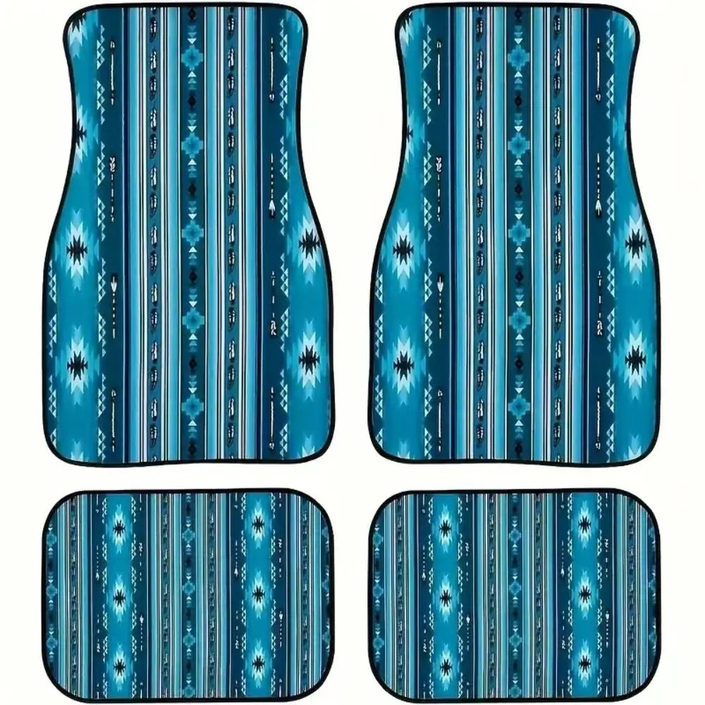 Retro Bohemian Car Floor Mats – 4Pcs Non-Slip Persian Carpet Set