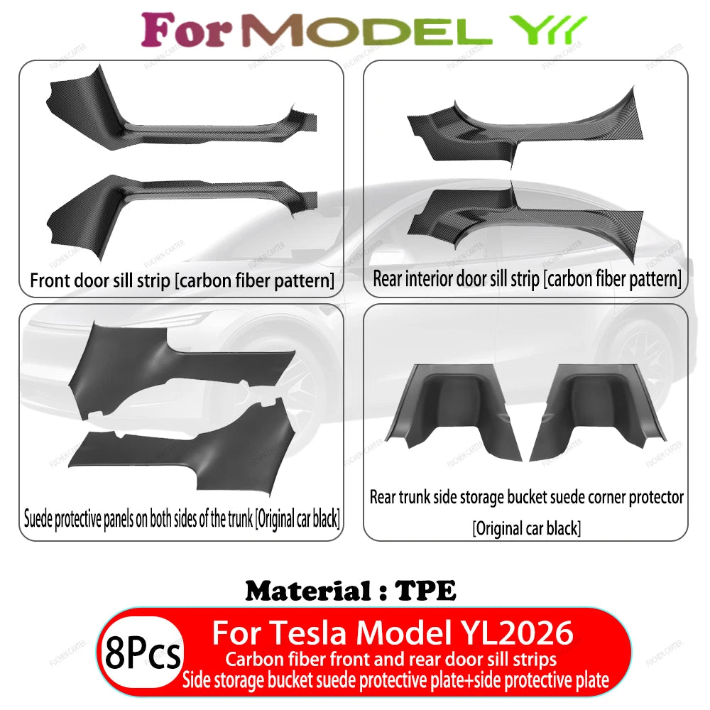 For Tesla Model YL 2026 TPE Front Rear Door Sill Protector Threshold Strip Waterproof Anti-kick Guard Panel Interior Accessories