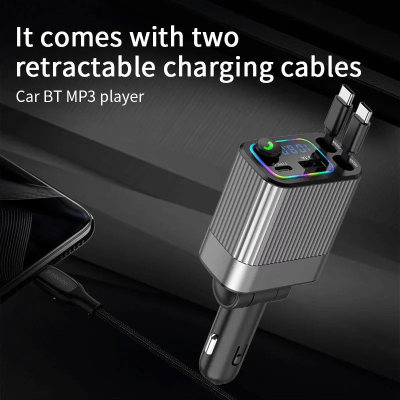 Car Bluetooth 5.3 FM Transmitter | Dual Type-C Fast Charge, Handsfree Calling & Ambient Light
