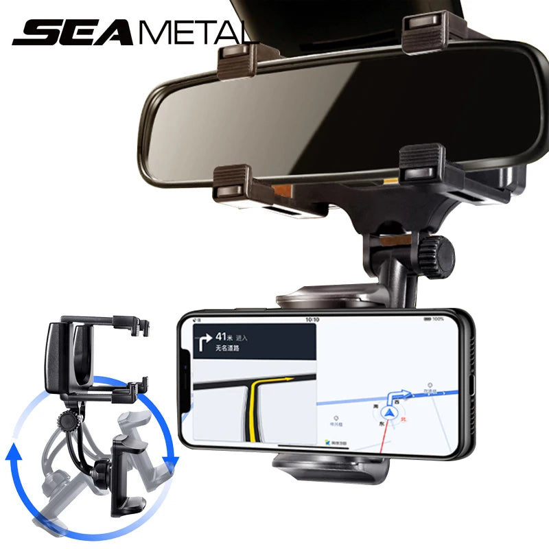 SEAMETAL Rearview Mirror Phone Holder – 360° Rotation Car Smartphone Navigation Mount
