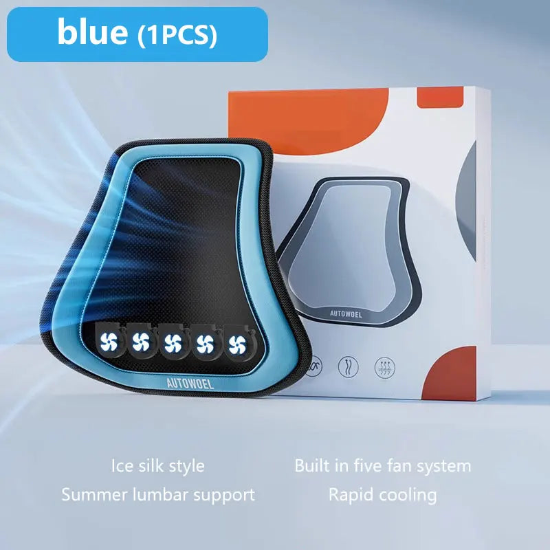 Car Cooling Lumbar Support Cushion | USB Fan Ice Silk Waist Pillow for Drivers