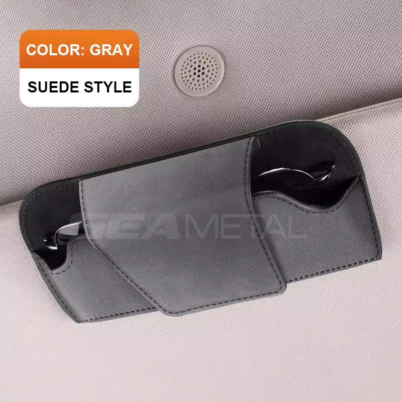 SEAMETAL Car Sun Visor Glasses Holder – Premium Cowhide & Suede Sunglasses Storage Case