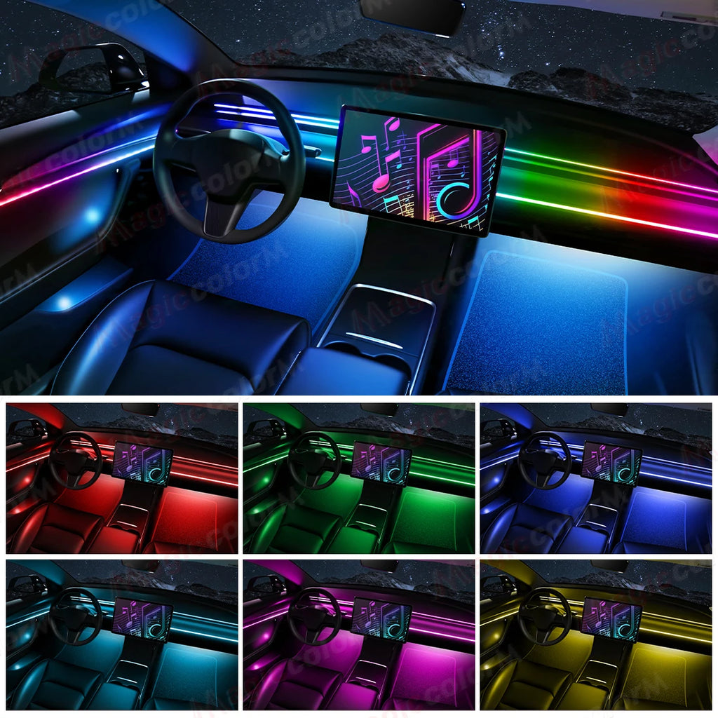 18-in-1 RGB Car Ambient Light Kit – 64 Colors, Bluetooth App Control, Symphony Streamer Interior LED Strips