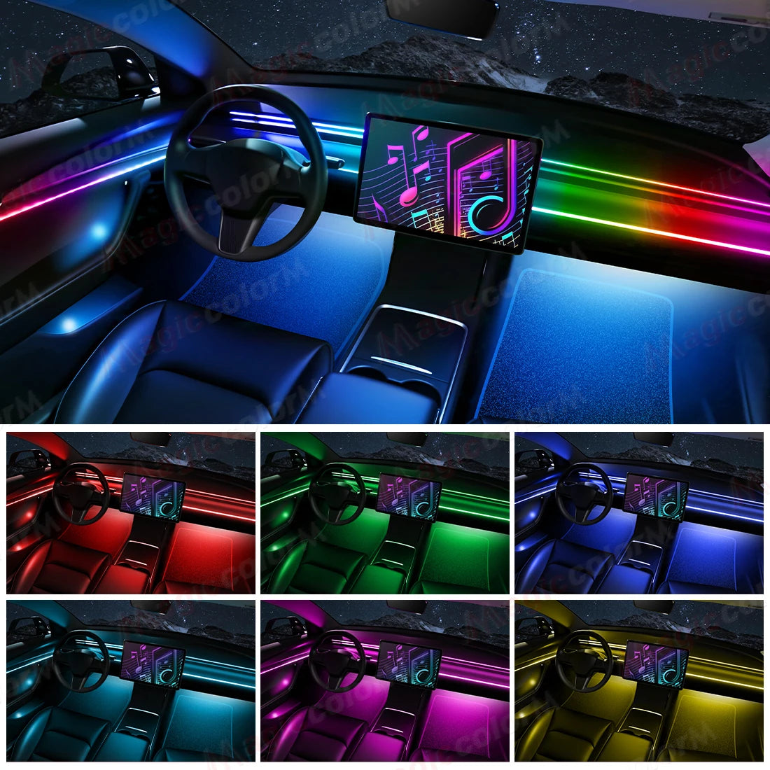 18-in-1 RGB Car Ambient Light Kit – 64 Colors, Bluetooth App Control, Symphony Streamer Interior LED Strips