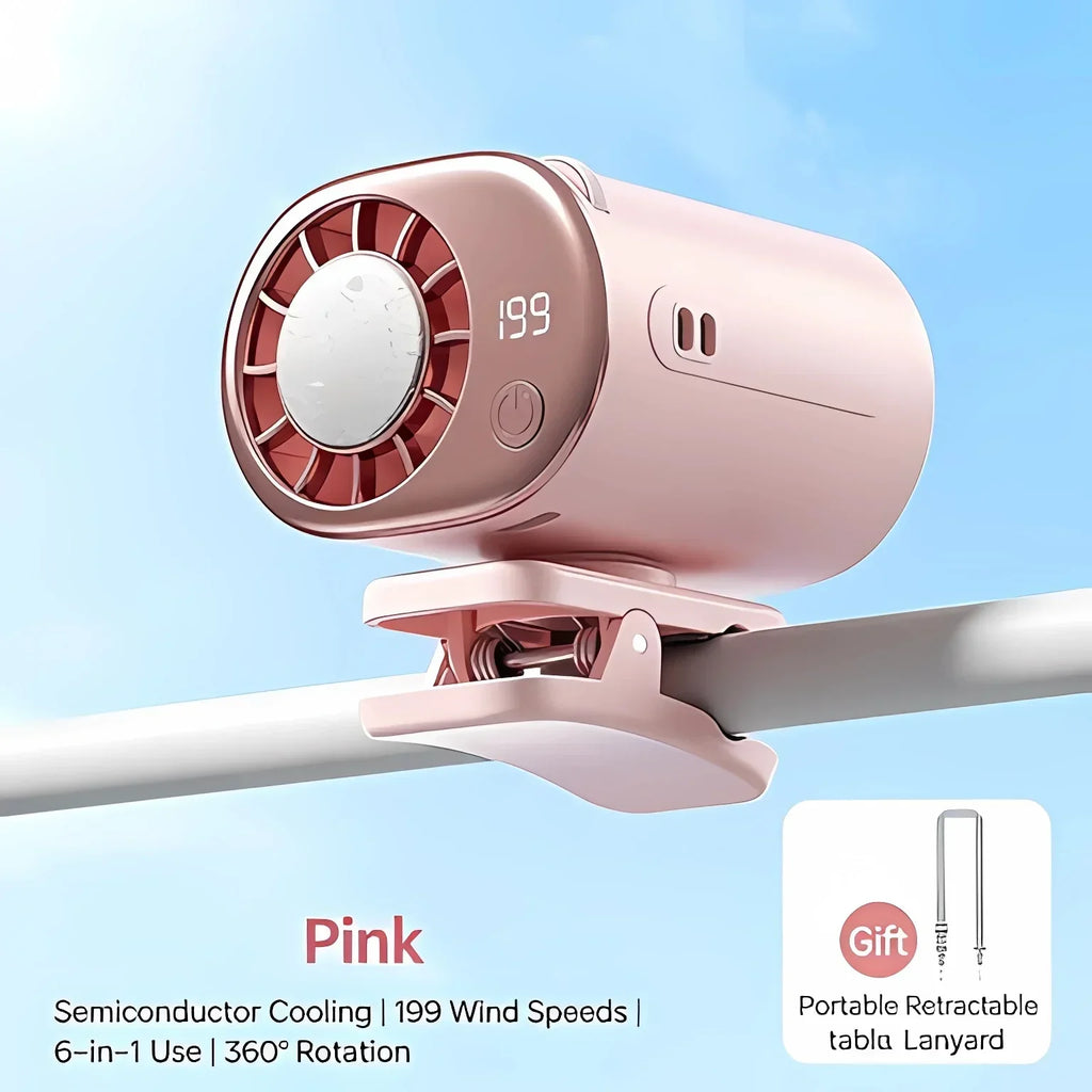 Car Clip on Air Conditioner 199 Speeds Adjustable 360° Rotation Semiconductor Cooling Fan Wide Clamp