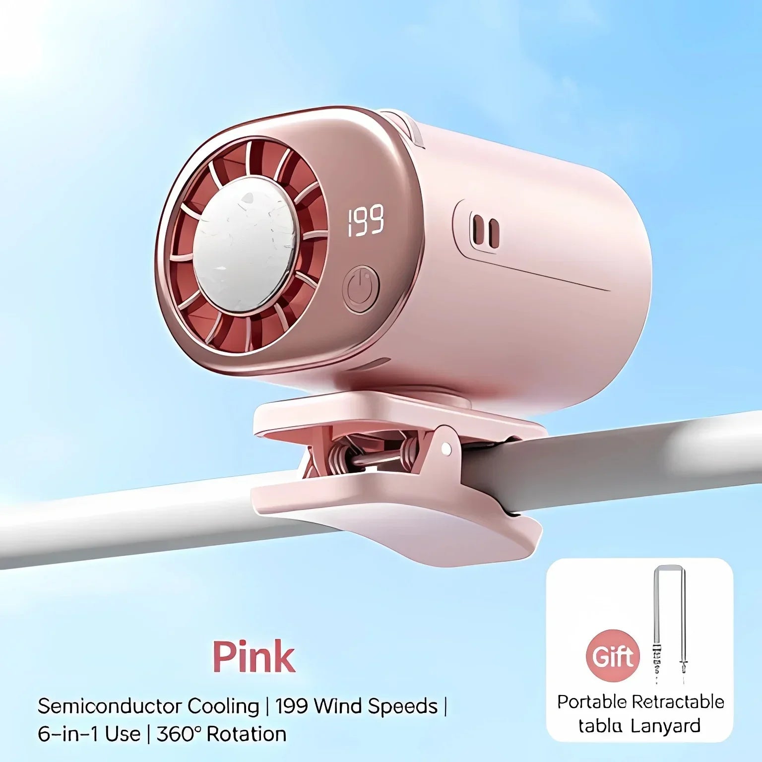 Car Clip on Air Conditioner 199 Speeds Adjustable 360° Rotation Semiconductor Cooling Fan Wide Clamp