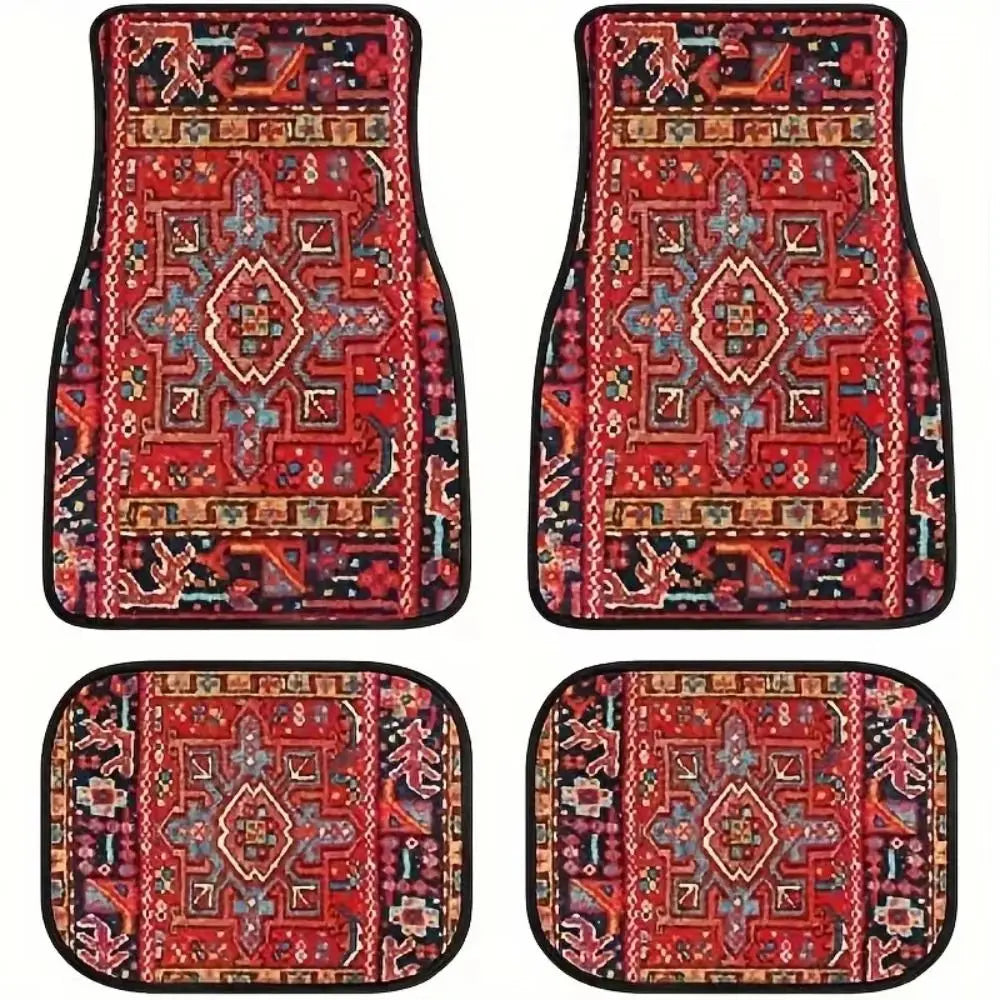 Retro Bohemian Car Floor Mats – 4Pcs Non-Slip Persian Carpet Set