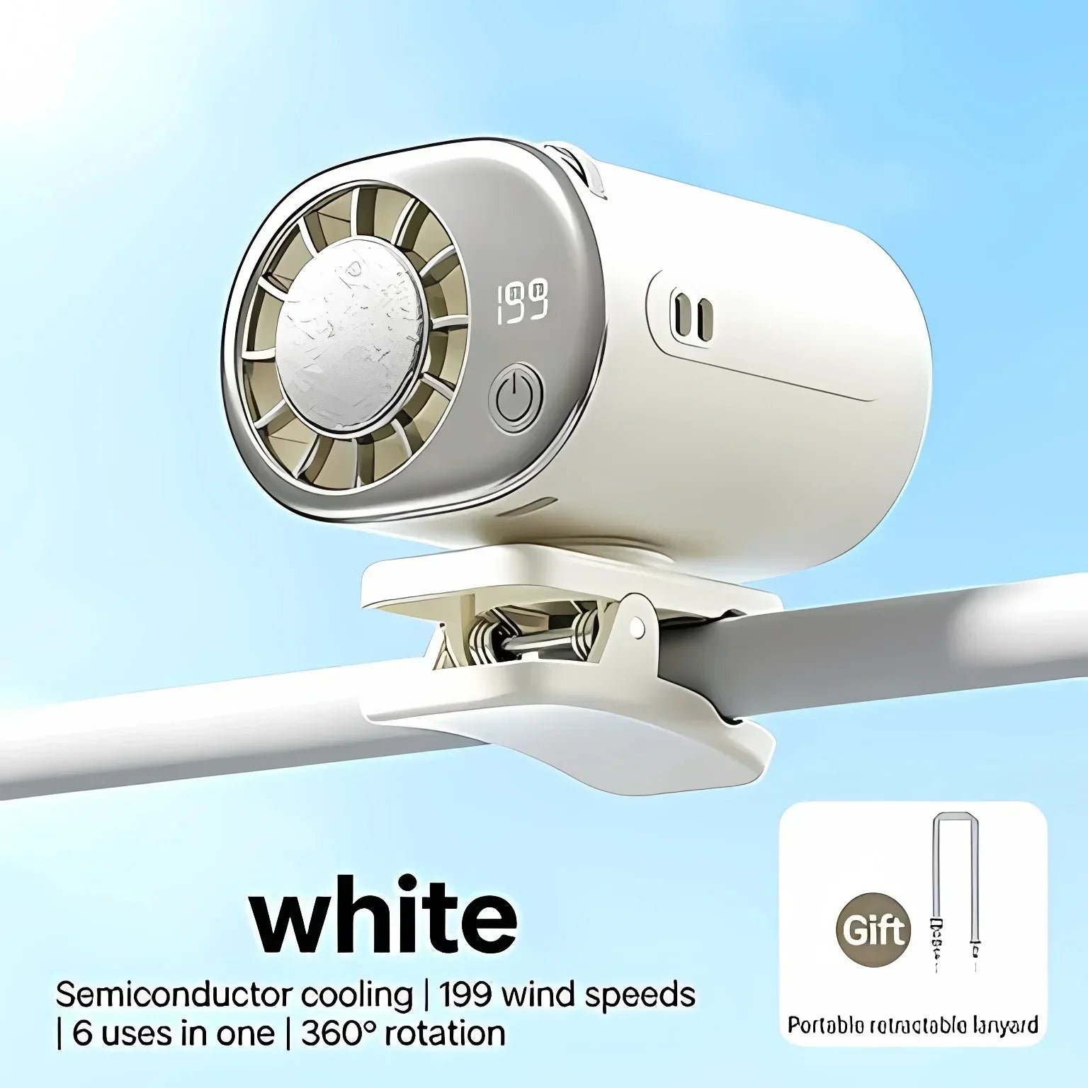 Car Clip on Air Conditioner 199 Speeds Adjustable 360° Rotation Semiconductor Cooling Fan Wide Clamp