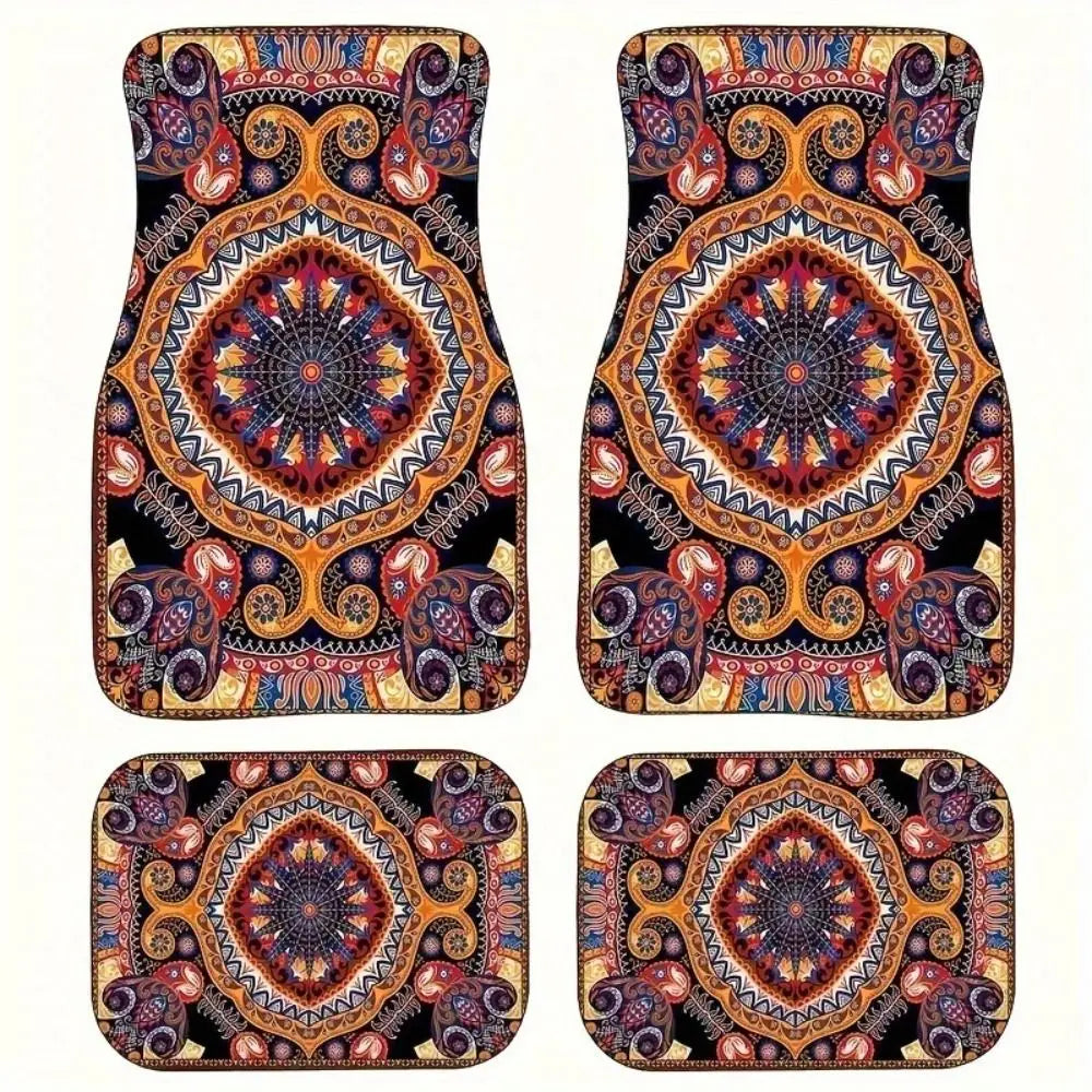 Retro Bohemian Car Floor Mats – 4Pcs Non-Slip Persian Carpet Set