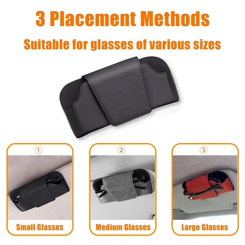 SEAMETAL Car Sun Visor Glasses Holder – Premium Cowhide & Suede Sunglasses Storage Case