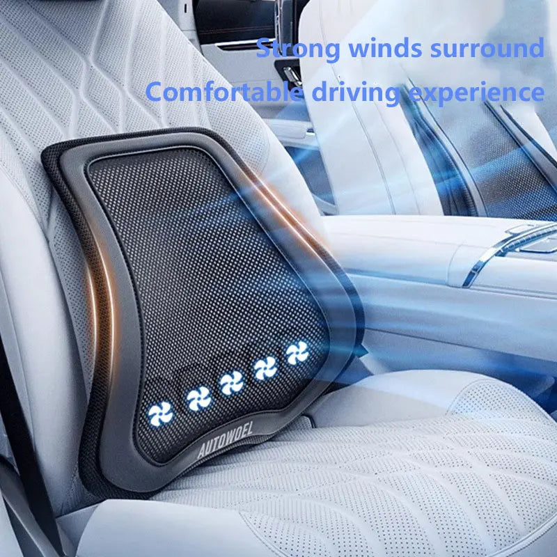 Car Cooling Lumbar Support Cushion | USB Fan Ice Silk Waist Pillow for Drivers