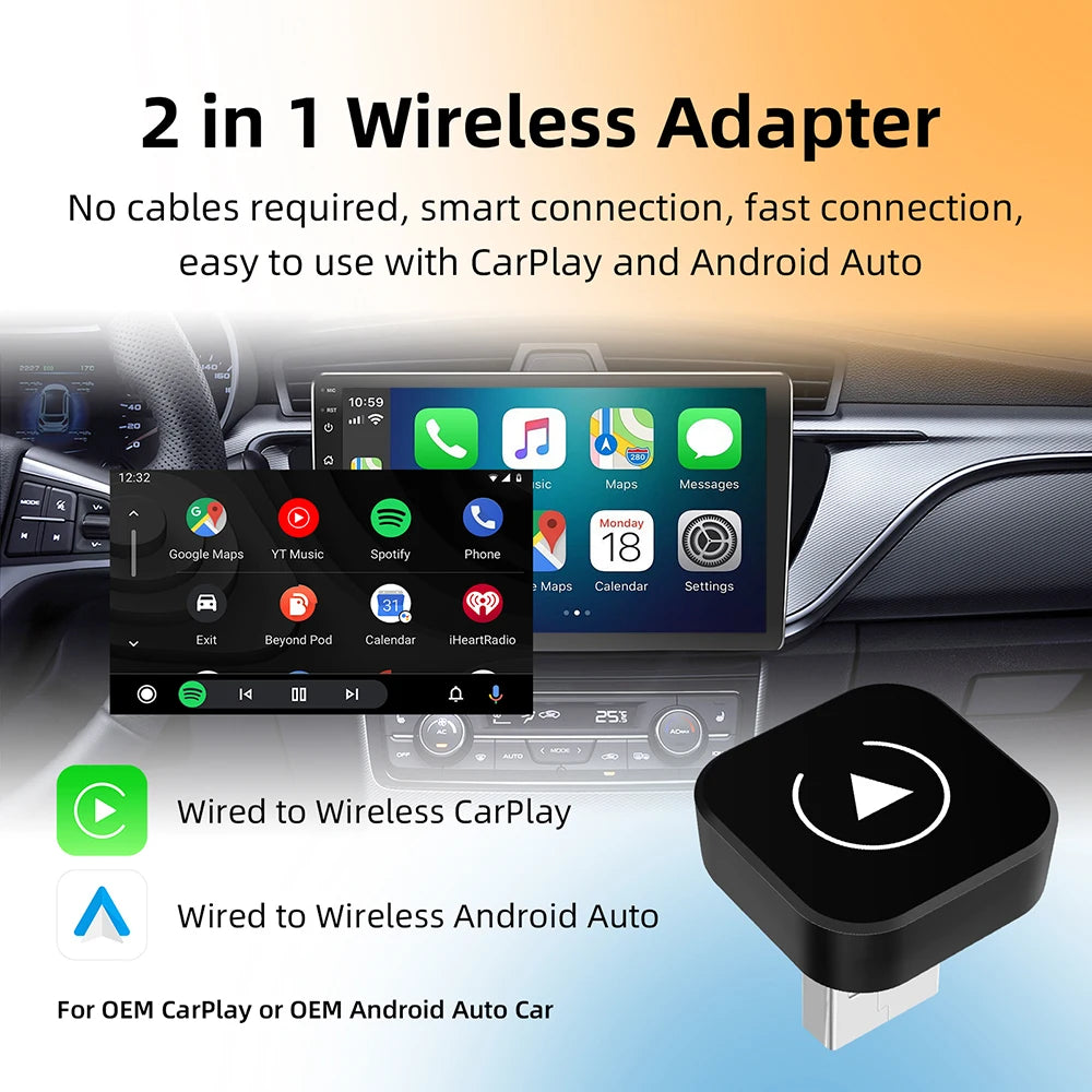 2-in-1 Wireless CarPlay & Android Auto Adapter