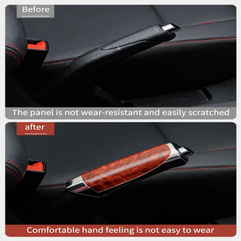 SEAMETAL Car Hand Brake Cover – Carbon Fiber & Mahogany ABS Parking Brake Protector (Universal)