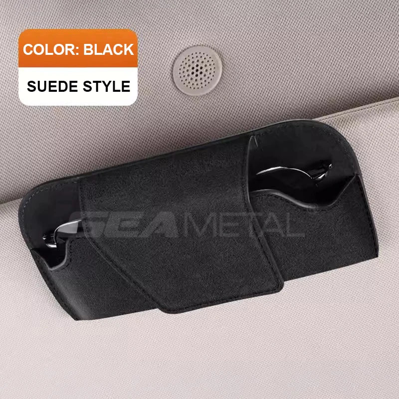 SEAMETAL Car Sun Visor Glasses Holder – Premium Cowhide & Suede Sunglasses Storage Case