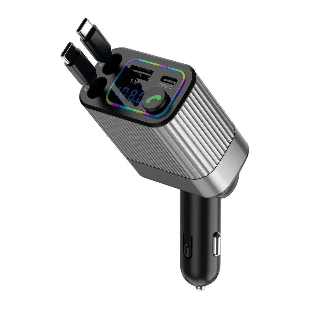 Car Bluetooth 5.3 FM Transmitter | Dual Type-C Fast Charge, Handsfree Calling & Ambient Light