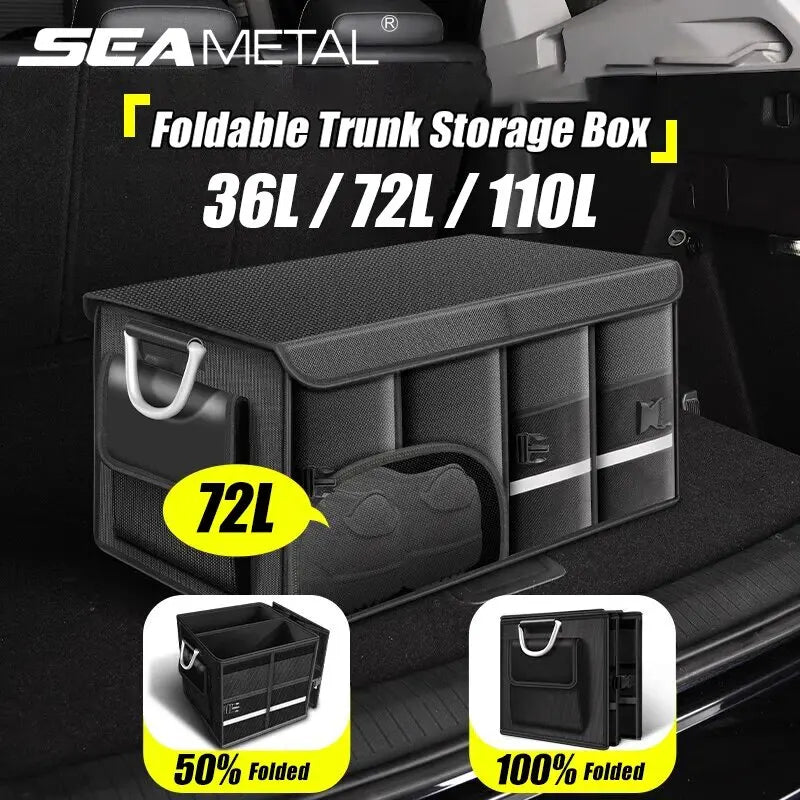 SEAMETAL Foldable Car Trunk Storage Box – Waterproof Oxford Organizer for Camping & Fishing (36L / 72L / 110L)