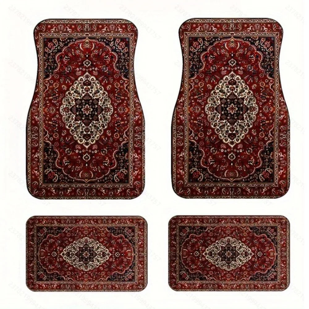 Bohemian Car Floor Mats – 4-Piece Anti-Slip Retro Persian Carpet Set