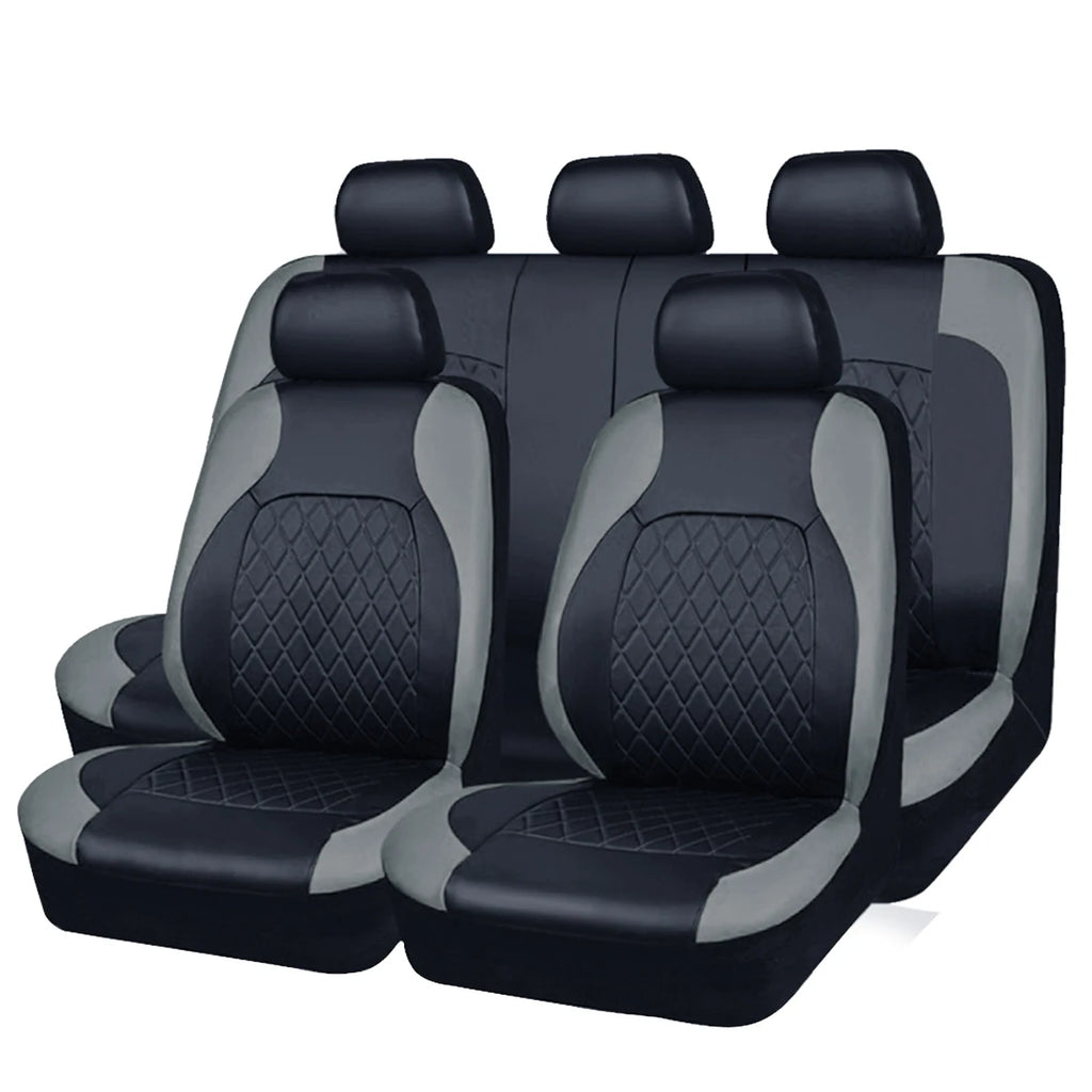 Quilted PU Leather Car Seat Covers – Full Set Waterproof Universal Fit for Sedan, SUV & Truck (Front & Rear)