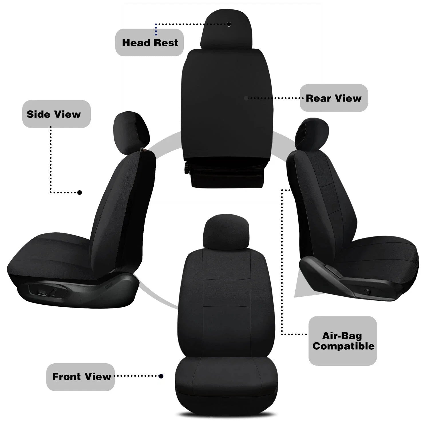 Universal Car Seat Covers Full Set – 9-Piece Breathable Polyester for 5-Seater Cars (Front & Rear)