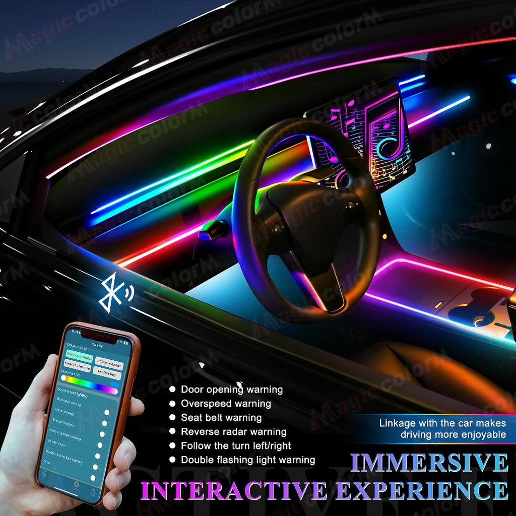 18-in-1 RGB Car Ambient Light Kit – 64 Colors, Bluetooth App Control, Symphony Streamer Interior LED Strips