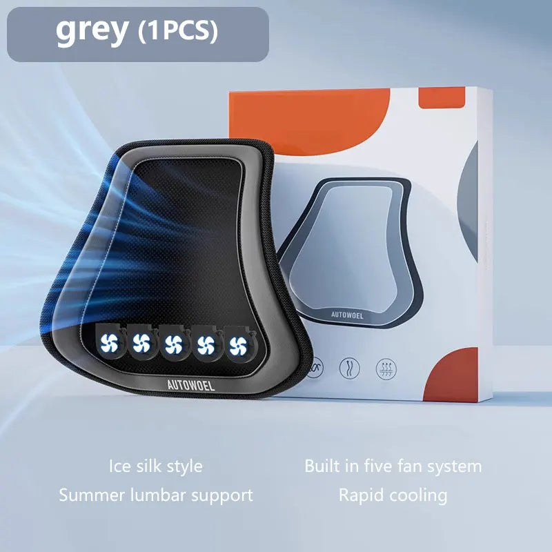 Car Cooling Lumbar Support Cushion | USB Fan Ice Silk Waist Pillow for Drivers