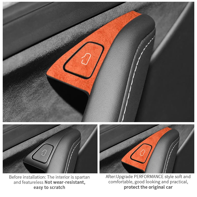 Tesla Model 3 & Model Y Door Switch Button Trim Sticker – Suede Anti-Scratch Interior Cover (2019-2022)