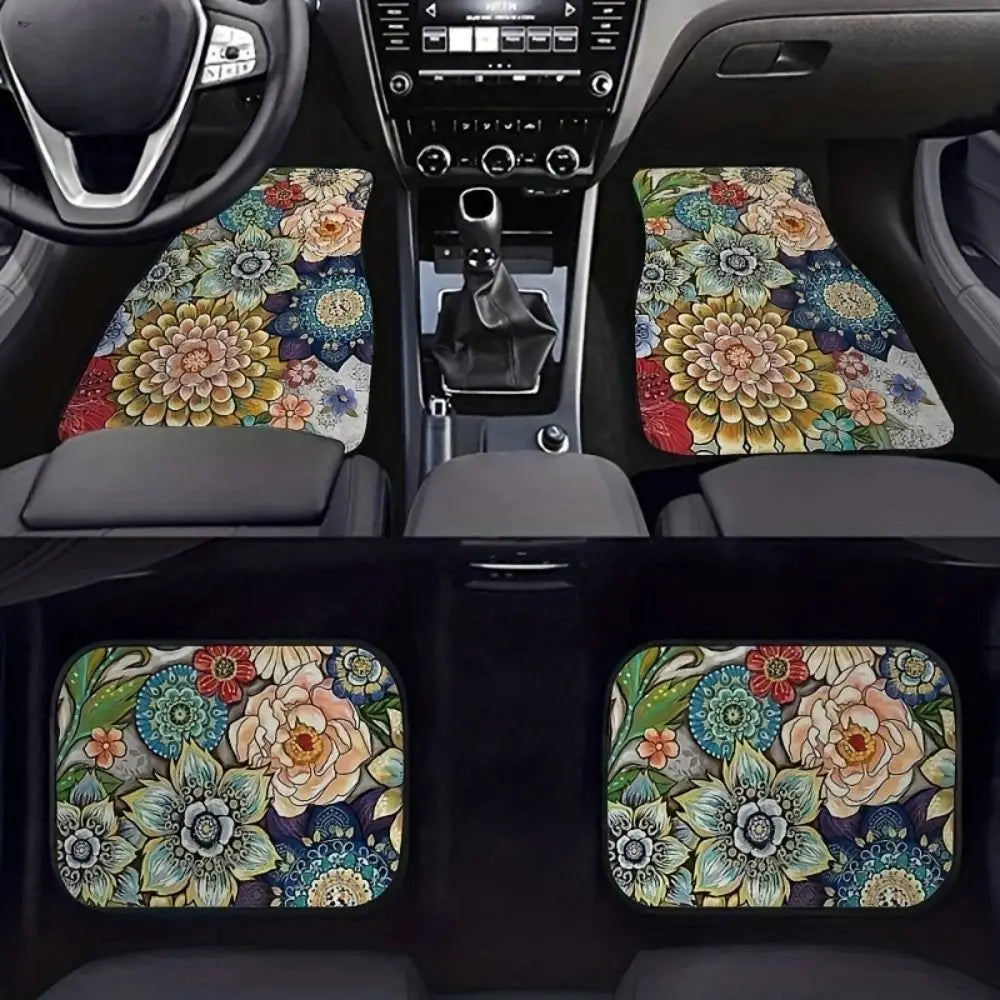 Retro Bohemian Car Floor Mats – 4Pcs Non-Slip Persian Carpet Set