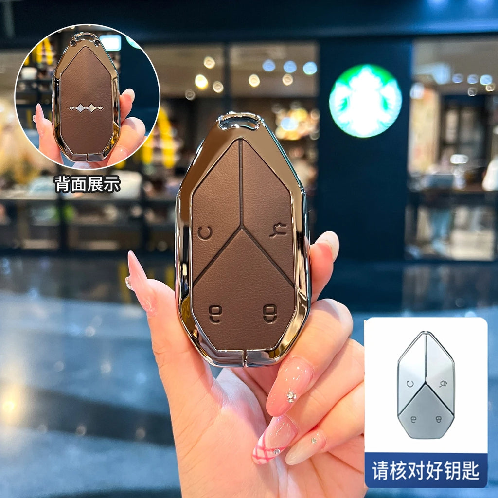 Car Smart Remote Zinc Alloy Key Case Cover Holder Chain For BYD DM-I Formula Equation Leopard 5 Key Decorations Accessories