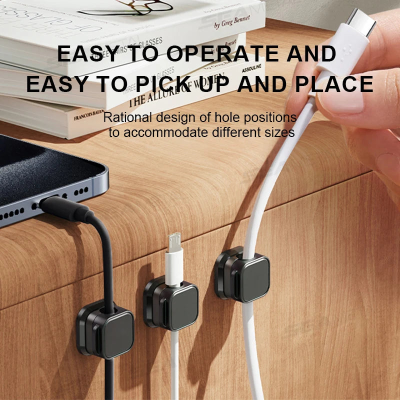 SEAMETAL Magnetic Cable Holder Clips – Self-Adhesive Cord Organizer for Car, Home & Office (10pcs)
