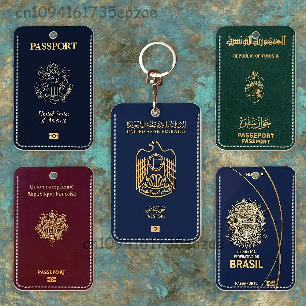France Travel Passport Yemen Oman Custom Access Card Case Leather Card Holder Keychain Key Ring Transportation Card Case Gifts