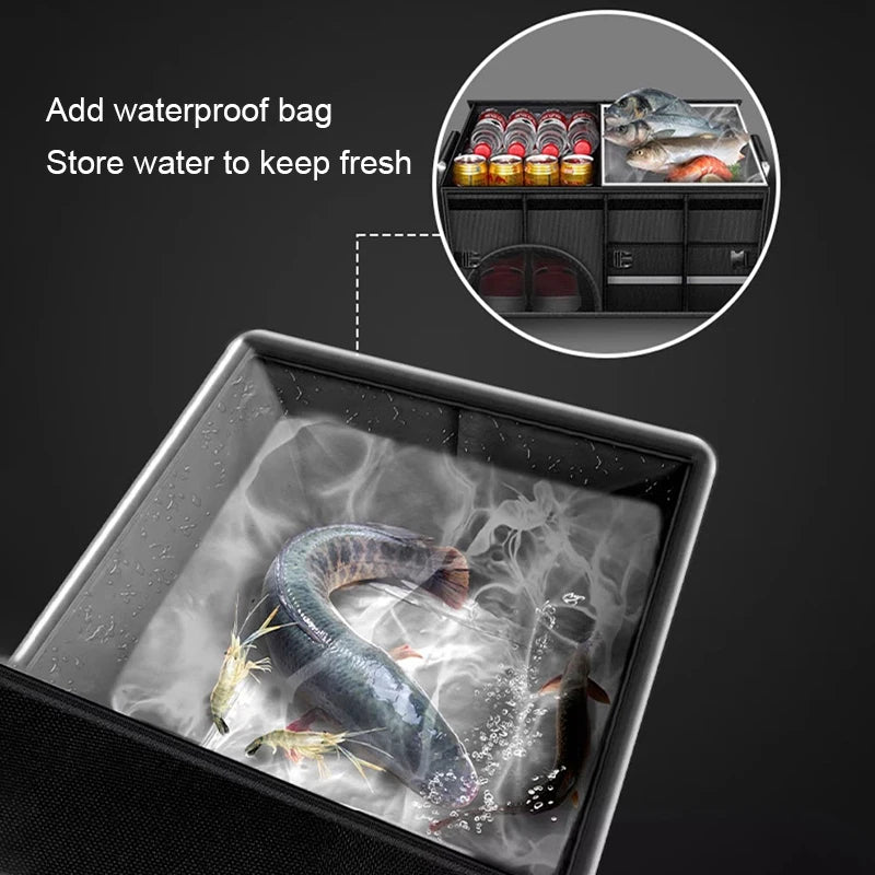 SEAMETAL Foldable Car Trunk Storage Box – Waterproof Oxford Organizer for Camping & Fishing (36L / 72L / 110L)