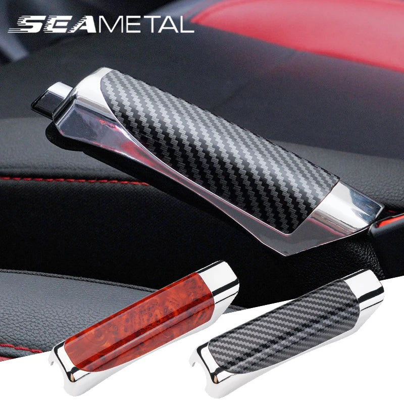 SEAMETAL Car Hand Brake Cover – Carbon Fiber & Mahogany ABS Parking Brake Protector (Universal)