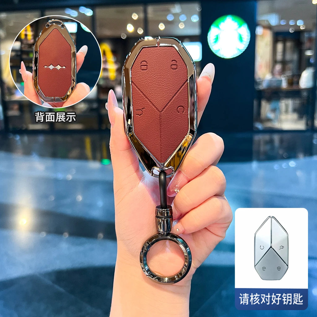 Car Smart Remote Zinc Alloy Key Case Cover Holder Chain For BYD DM-I Formula Equation Leopard 5 Key Decorations Accessories