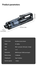 Car Vacuum Cleaner Wireless (Handheld) – Suction & Blowing, High Power