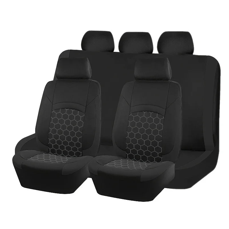 Universal Car Seat Covers Full Set – 9-Piece Breathable Polyester for 5-Seater Cars (Front & Rear)
