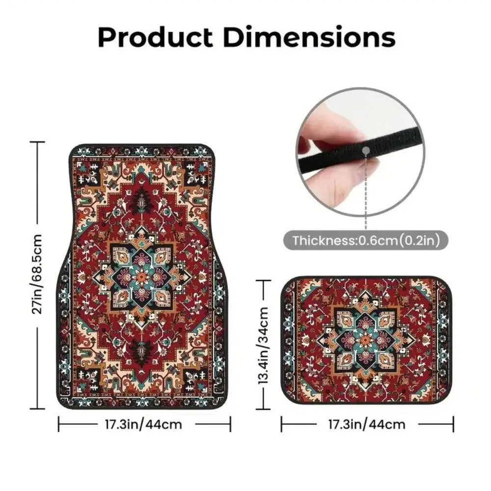 Bohemian Car Floor Mats – 4-Piece Anti-Slip Retro Persian Carpet Set