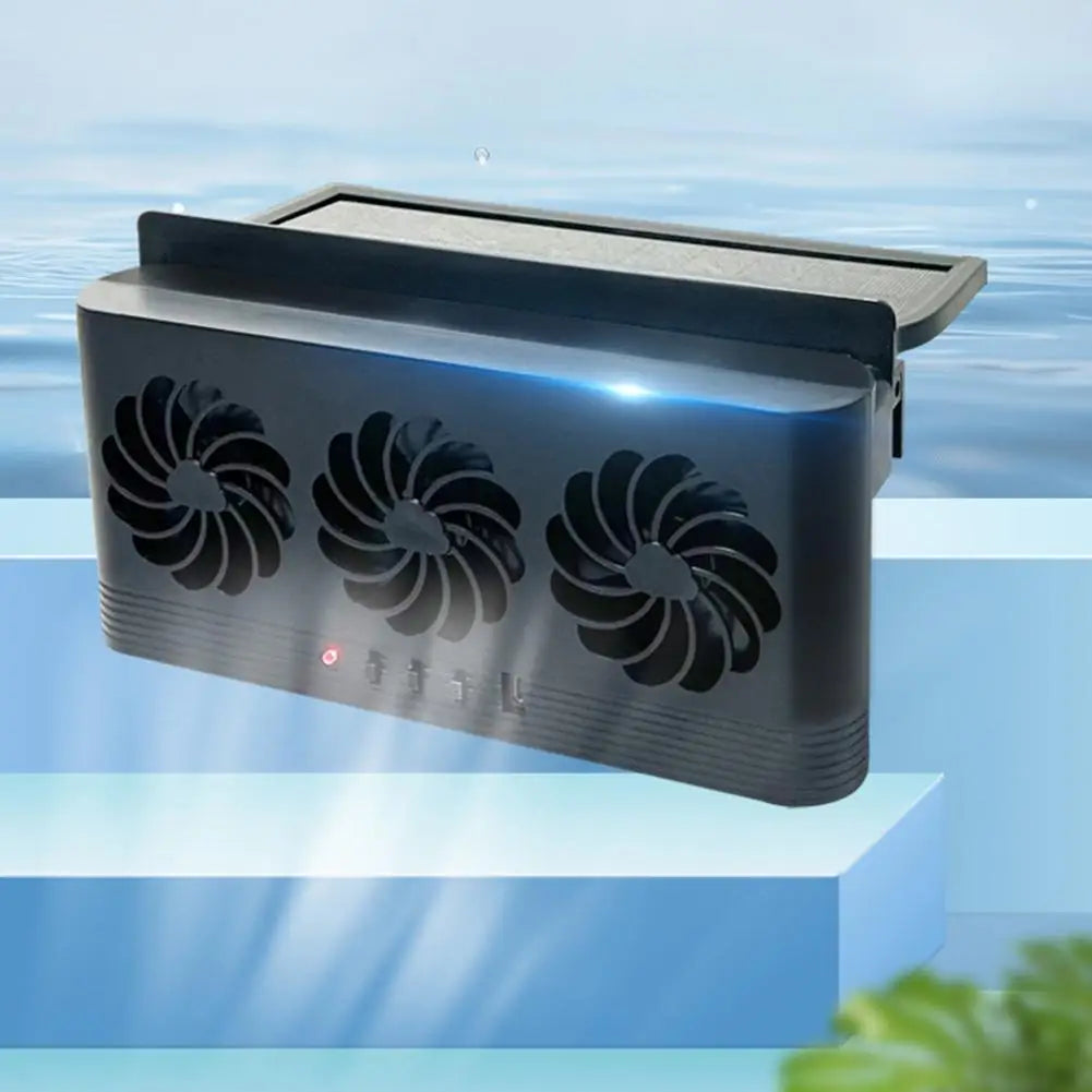 Solar Powered Car Window Ventilation Fan | 3-Head USB Rechargeable Auto Cooler
