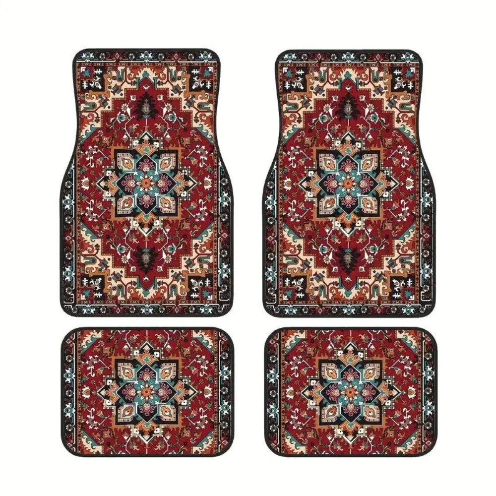 Bohemian Car Floor Mats – 4-Piece Anti-Slip Retro Persian Carpet Set