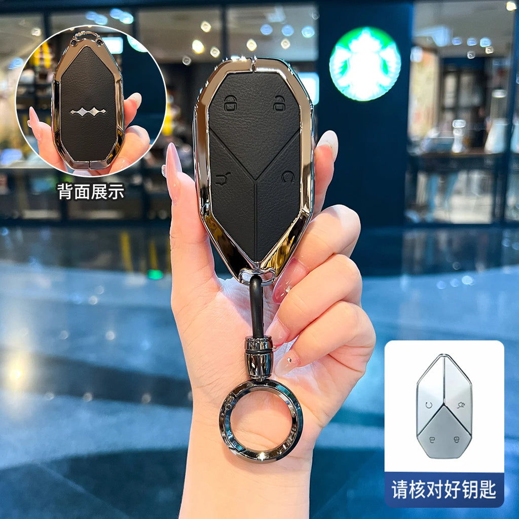 Car Smart Remote Zinc Alloy Key Case Cover Holder Chain For BYD DM-I Formula Equation Leopard 5 Key Decorations Accessories