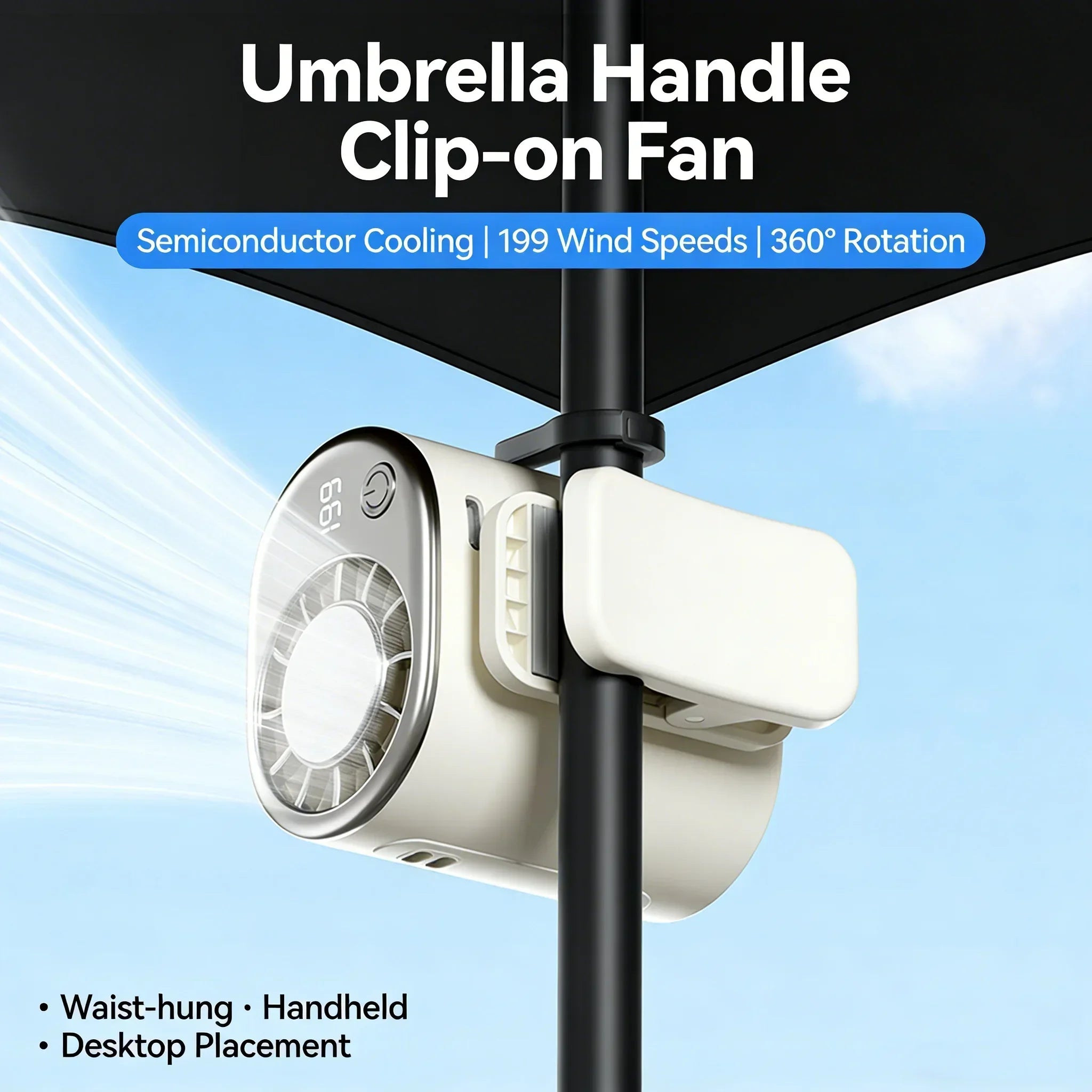 Car Clip on Air Conditioner 199 Speeds Adjustable 360° Rotation Semiconductor Cooling Fan Wide Clamp